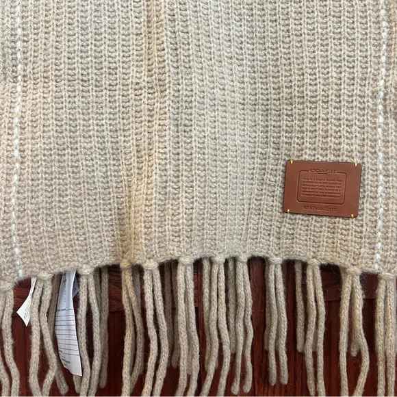 NWT Coach Merino Wool Alpaca Cashmere Chunky Oversized Camel Muffler C5129 - Picture 5 of 9